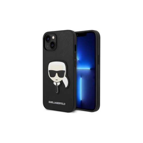 Karl Lagerfeld KLHCP14MSAPKHK   Carcasa de Silicone para iPhone 14  Plus  Saffiano Karl`s Head Patch